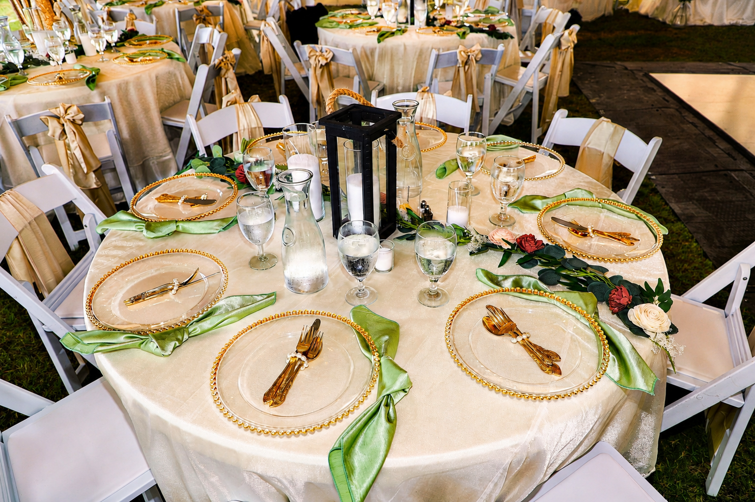 Prepared reception table at a Seahorse wedding