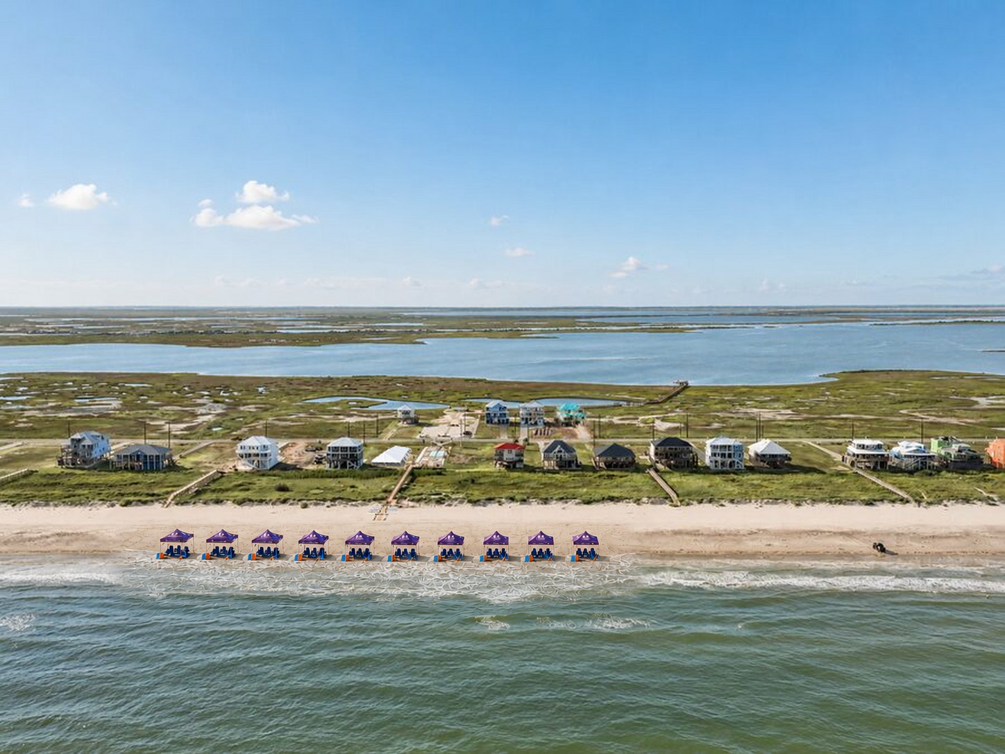 Aerial view of Seahorse Estates extending from the Gulf of Mexico to Drum Bay