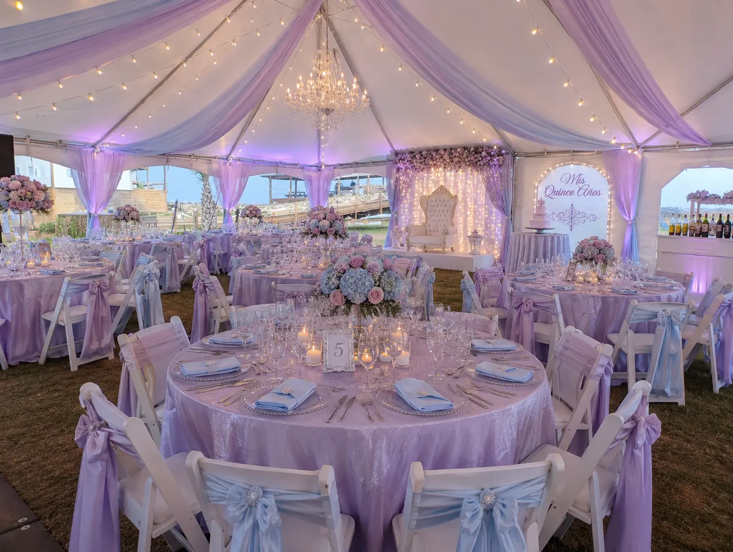 Prepared reception table at a Seahorse quinceañera